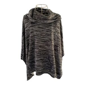 Calvin Klein Marled Cowl Neck Poncho Tunic Top S/M Gray Black Cotton Blend